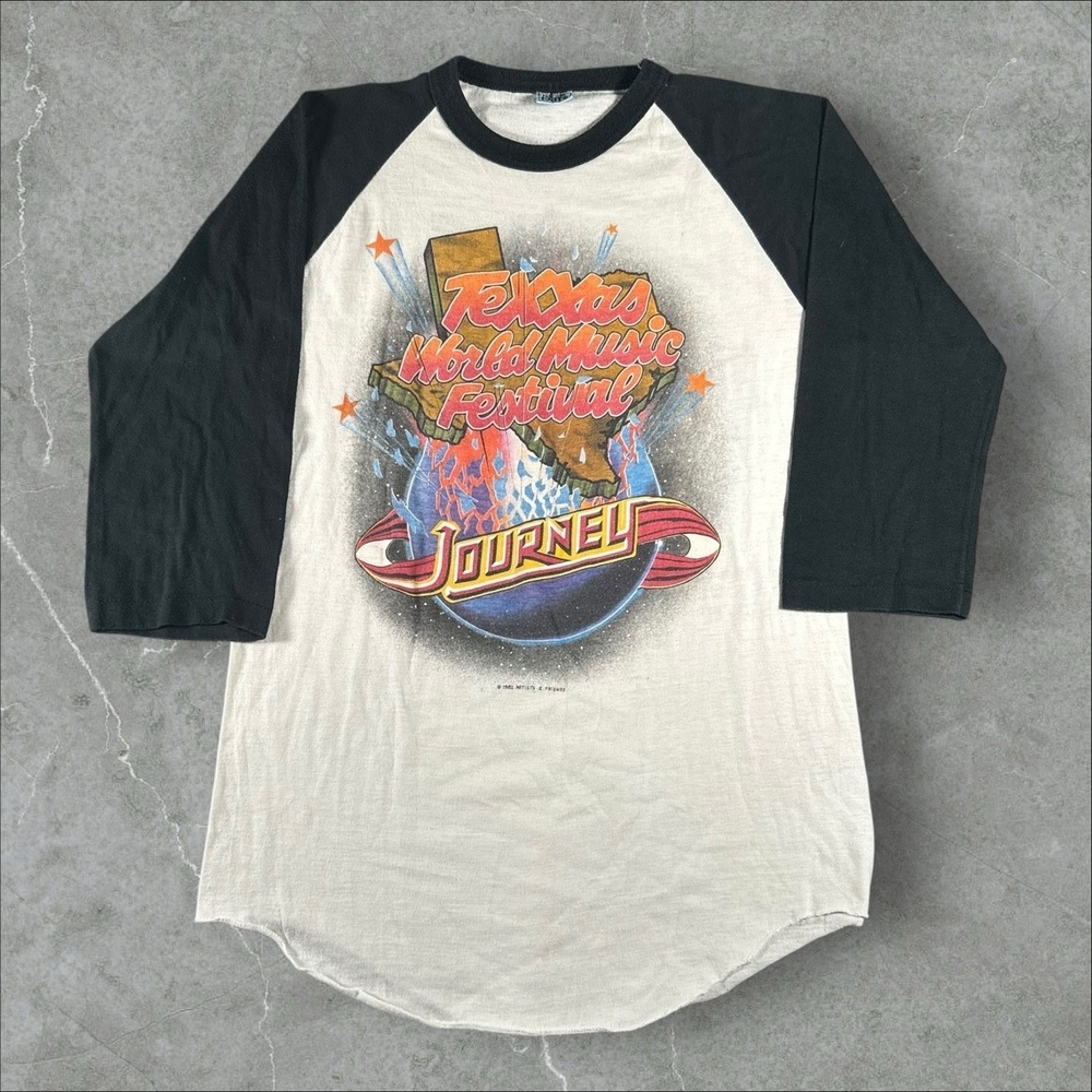 Vintage Journey Shirt Mens‎ M White Raglan Texxas World Music Fest 1982 Concert